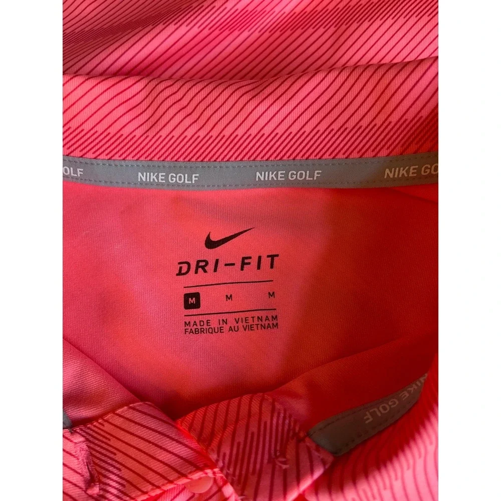Nike Golf Dri Fit Polo Shirt Coral Striped Players‎ Short Sleeve Men's M